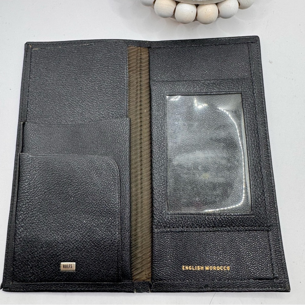 Rolfs vintage English Morocco black leather slim travel wallet